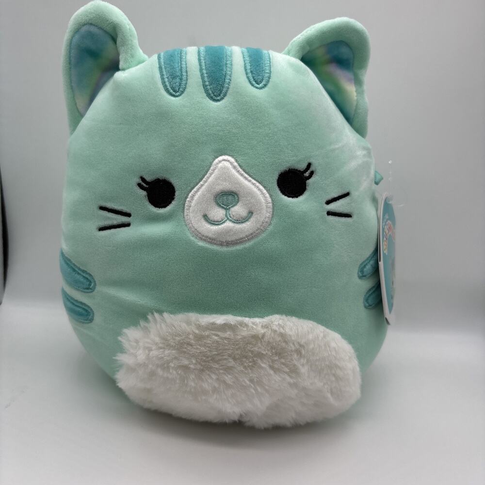 8” CORINNA Teal Blue Tabby KITTY CAT Kitten Fuzzy Belly Squishmallow Plush Toy